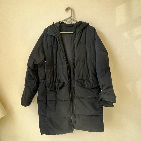 SHIPS FREE! Everlane Black Long Puffer Parka Winter Coat Size Large (L) - Picture 2 of 9